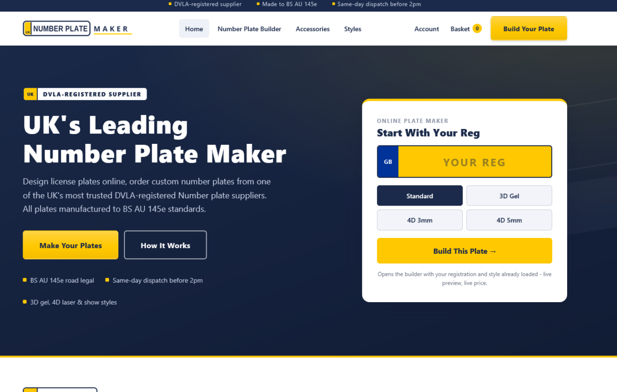 Number plate builder website and software