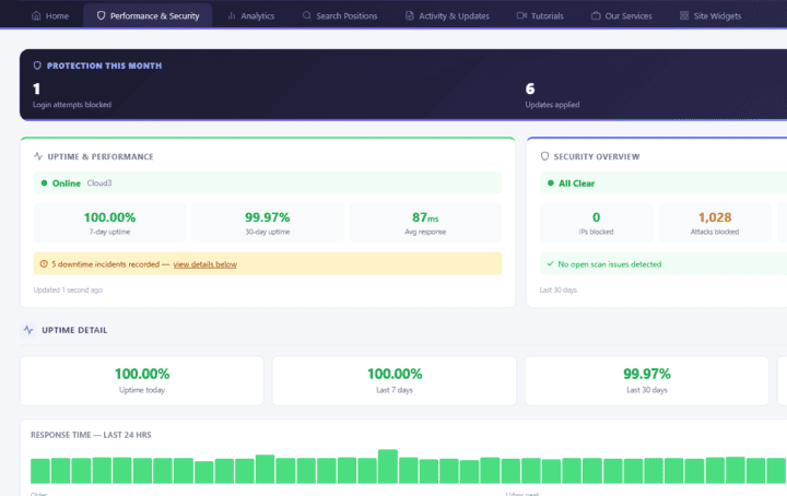 A branded client dashboard for managed WordPress sites