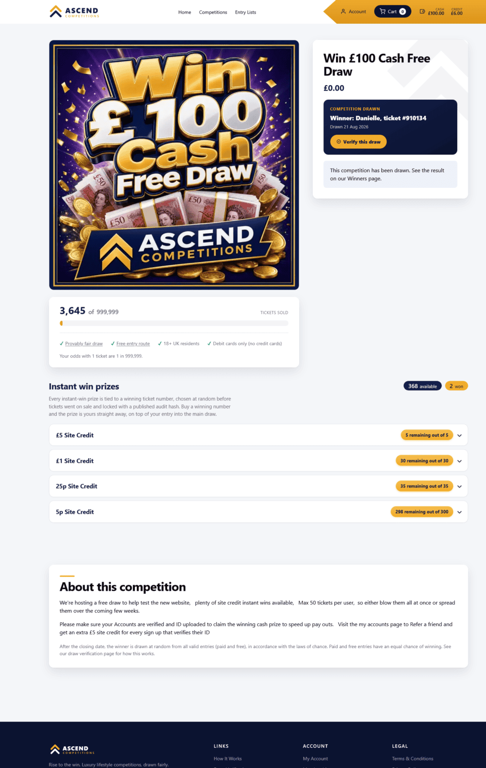 A provably fair competition and prize-draw engine